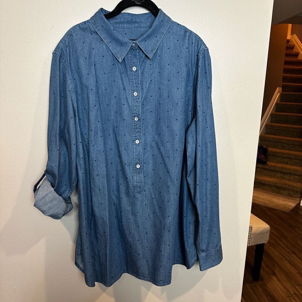 Talbots 1X Denim Dot Shirt